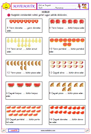 2. Sınıf Matematik Bütün , Yarım ve Çeyrek Etkinliği 4