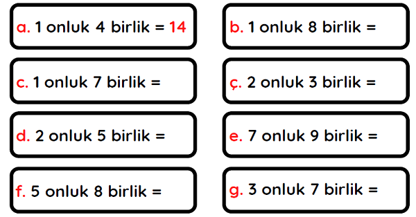 1. Sınıf Matematik Onluk ve Birlikleri Verilen Sayıları Yazalım