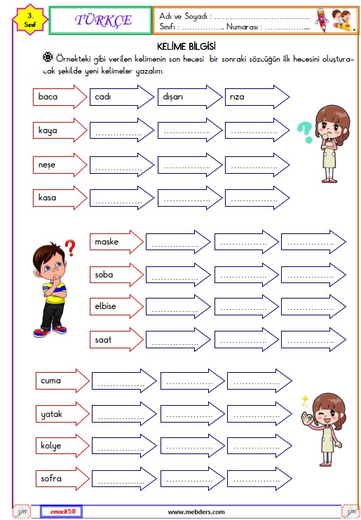 3. Sınıf Türkçe Kelime Bilgisi Etkinliği 2