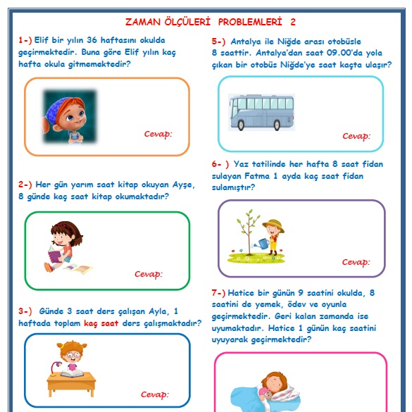 2. Sınıf Matematik Zaman Ölçüleri Problemleri 2
