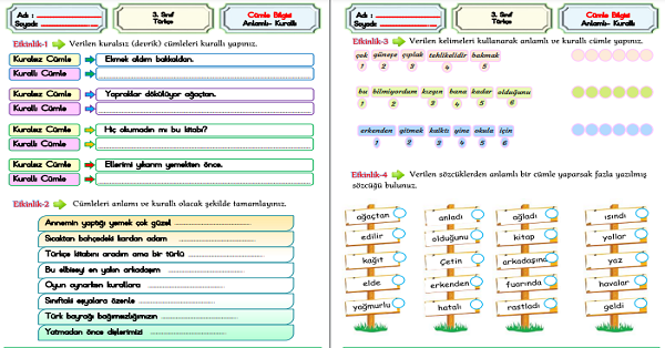 3. Sınıf Türkçe Cümle Bilgisi-1