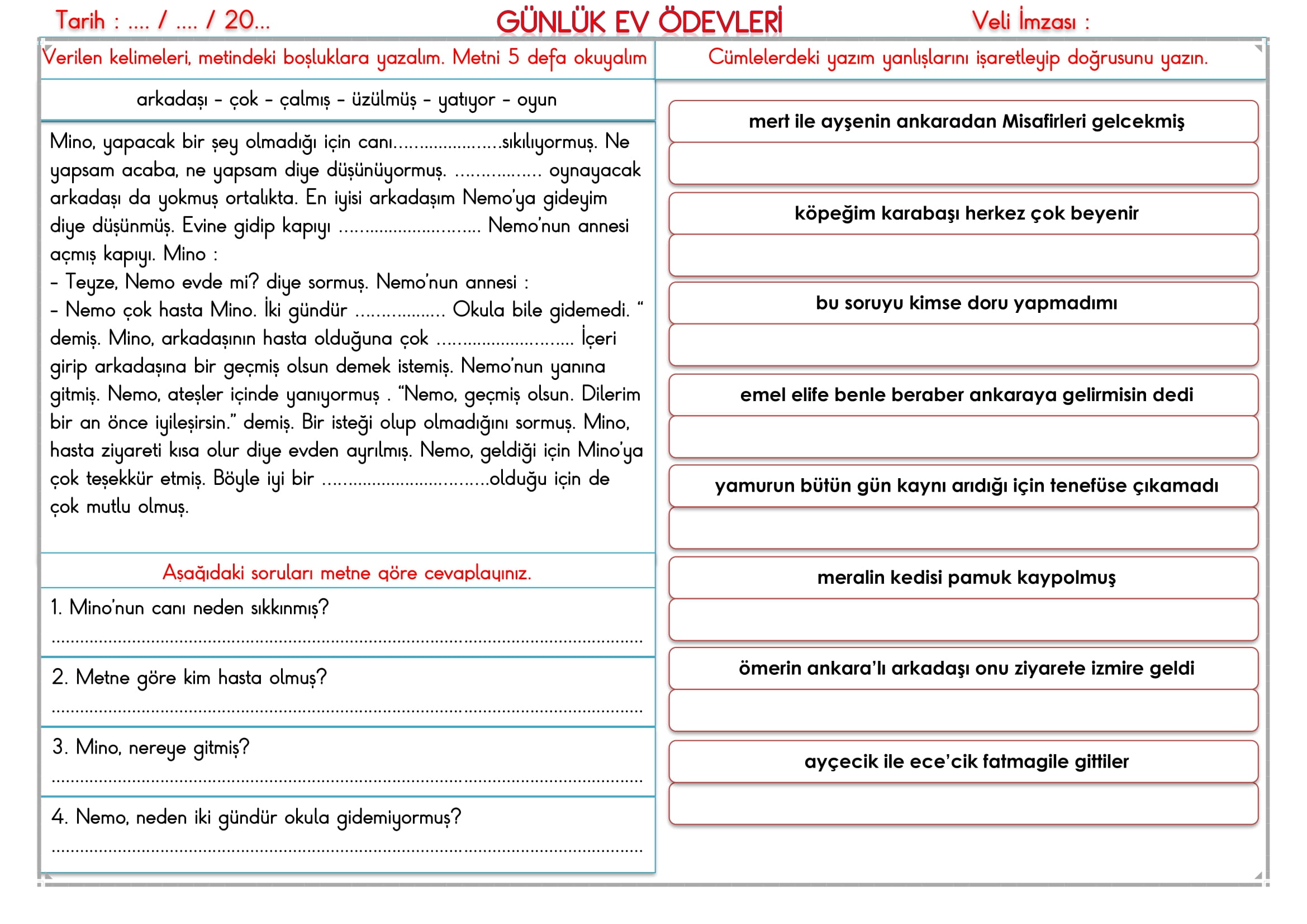 2. Sınıf 19 Şubat 2025 Günlük Ev Ödevi