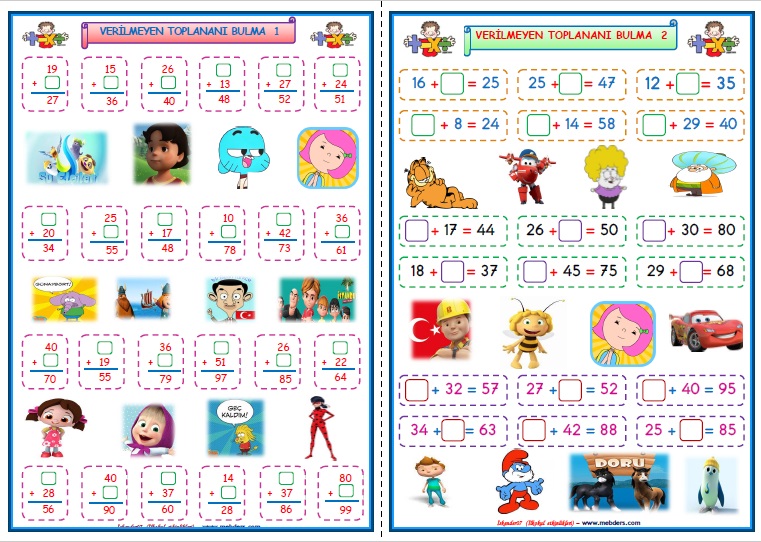 2. Sınıf Matematik Verilmeyen Toplananı Bulma (2 Sayfa)