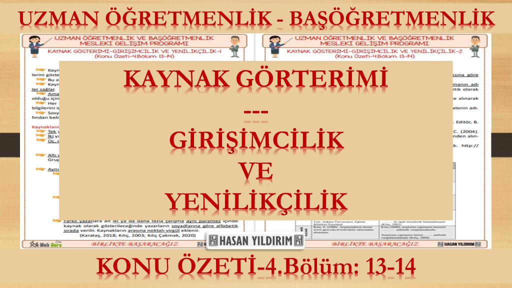 Kaynak Gösterimi - Girişimcilik ve Yenilikçilik (Konu Özeti-4.Bölüm: 13-14)