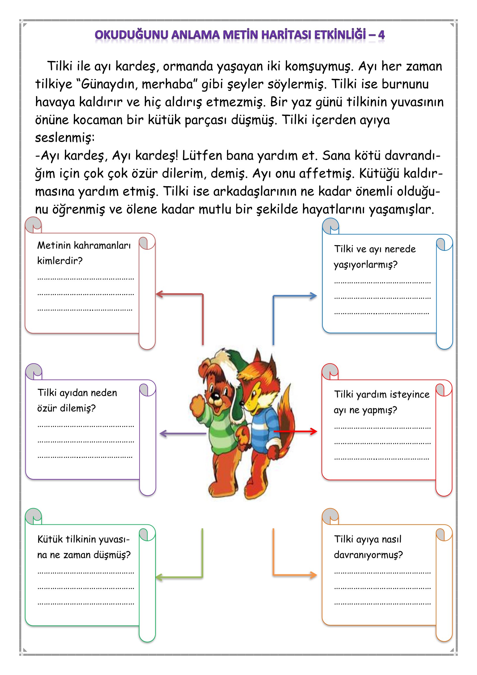 1. Sınıf - Türkçe Okuduğunu Anlama Metin Haritası Etkinliği-4