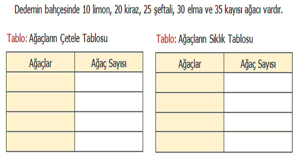 4. Sınıf Matematik Sütun Grafiği (Çetele Tablosu, Sıklık Tablosu, Sütun ve Nesne Grafiği) Etkinliği 1