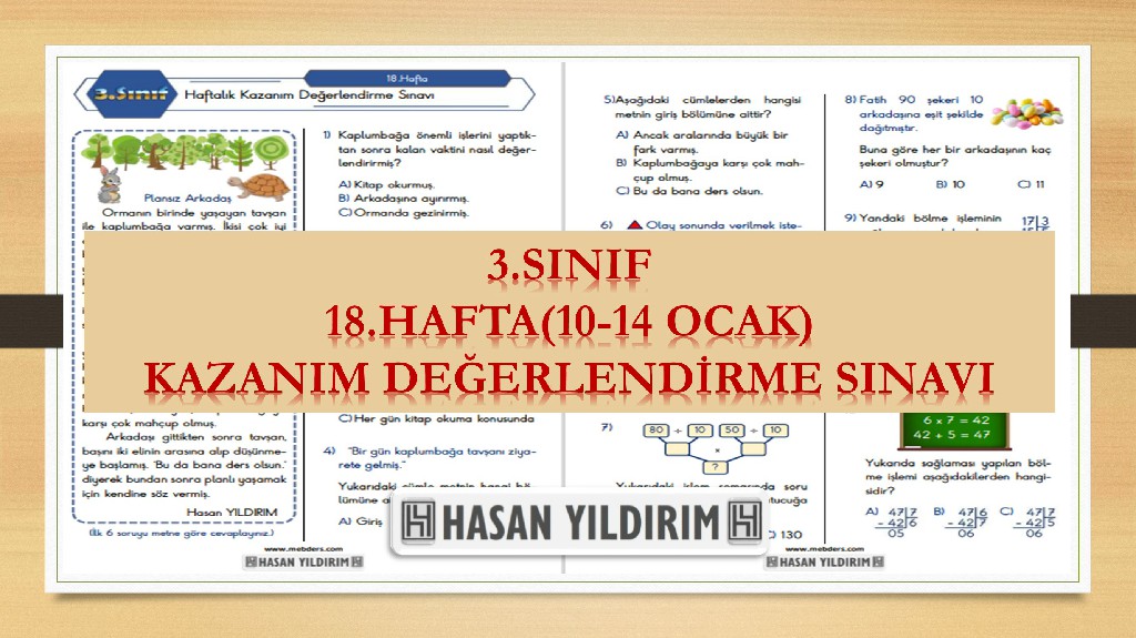 3. Sınıf Haftalık Değerlendirme Testi-18.Hafta(10-14 Ocak)