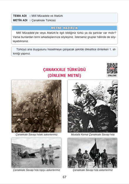 4. Sınıf Türkçe Ada Yayınları Çanakkale Türküsü Metni Etkinlik Cevapları