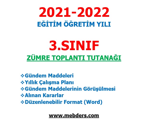 2021-2022 Eğitim Öğretim Yılı 3. Sınıf Zümre Toplantı tutanağı