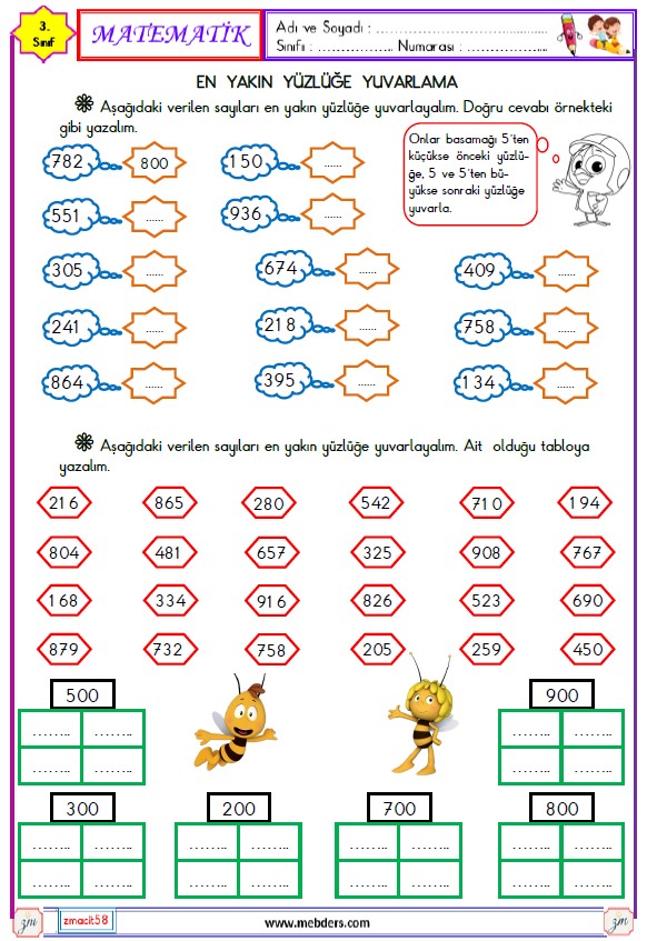 3. Sınıf Matematik En Yakın Yüzlüğe Yuvarlama Etkinliği