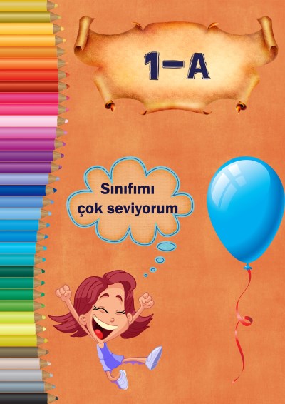 Model 6, 1A şubesi için turuncu fonda kız çocuğuyla kapı süslemesi