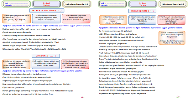 4. Sınıf Türkçe (İki Nokta-Üç Nokta-Kesme İşareti) Noktalama İşaretleri-3