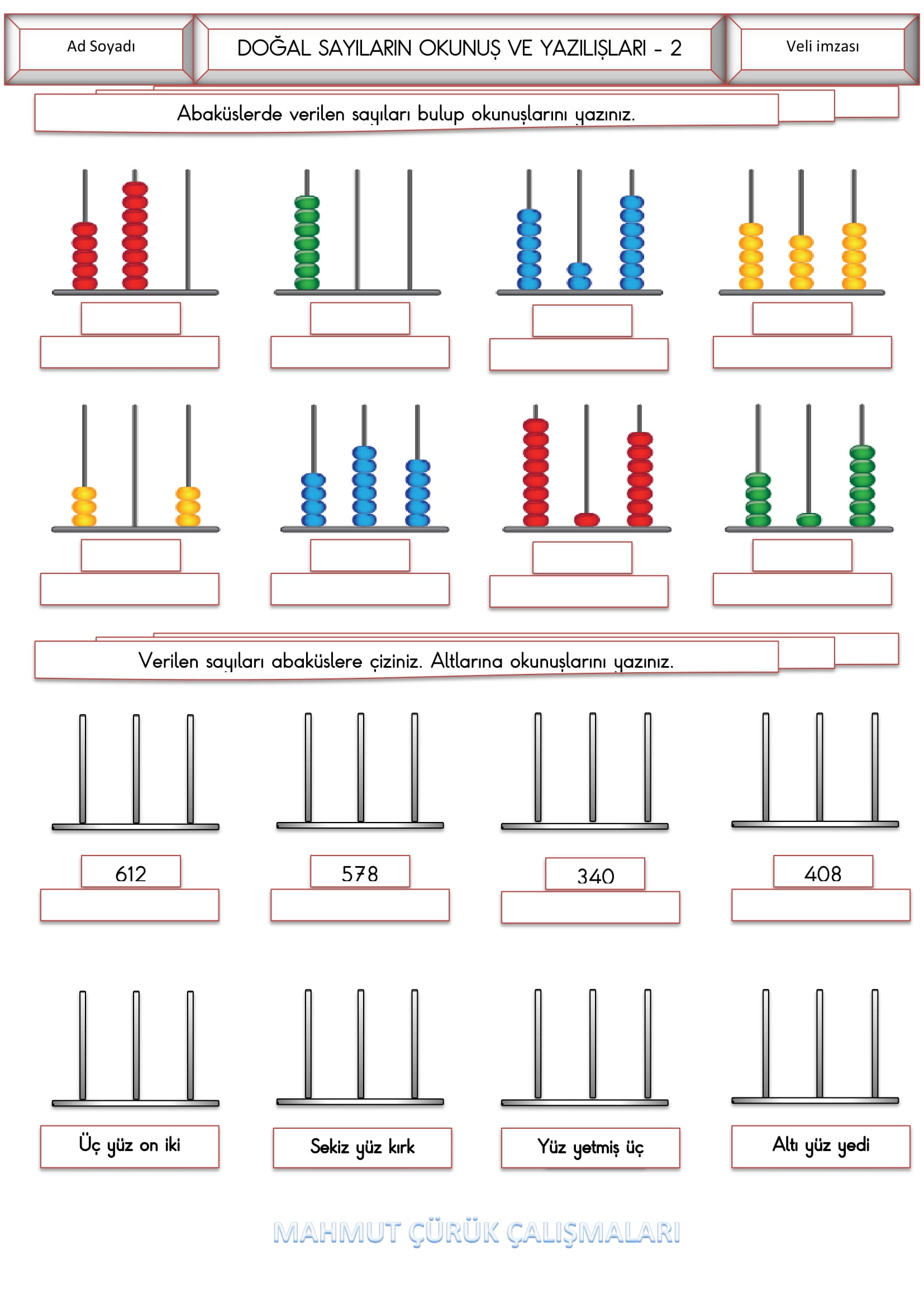 3. Sınıf - Matematik Üç Basamaklı Sayıların Okunuş ve Yazılışları Etkinliği-2