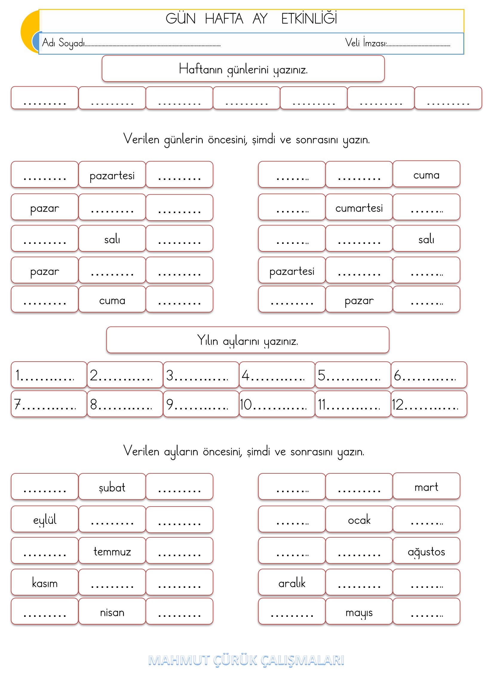 2. Sınıf - Matematik - Gün Hafta Ay Etkinliği