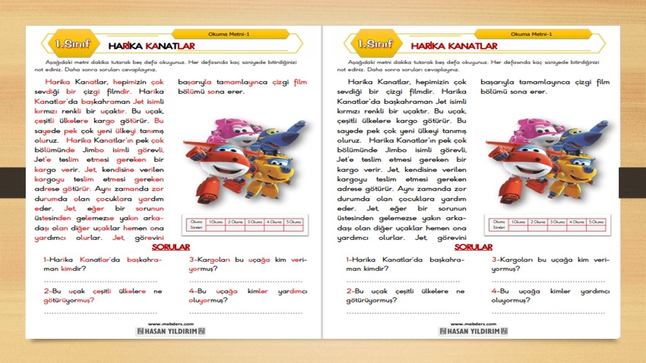 1. Sınıf Türkçe Okuma Metni-1 (Harika Kanatlar)