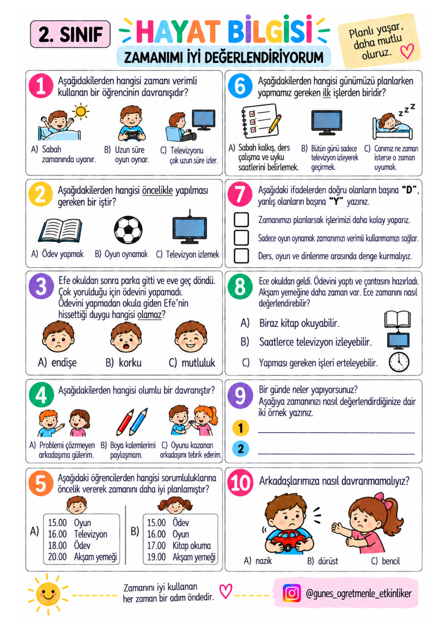 2.Sınıf 1. Hafta Değerlendirmesi