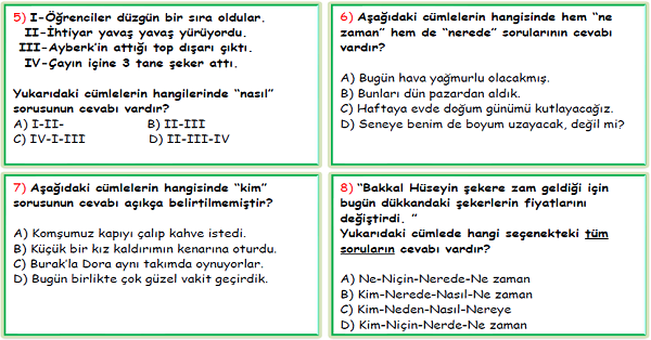 4. Sınıf Türkçe 5N-1K Test 2