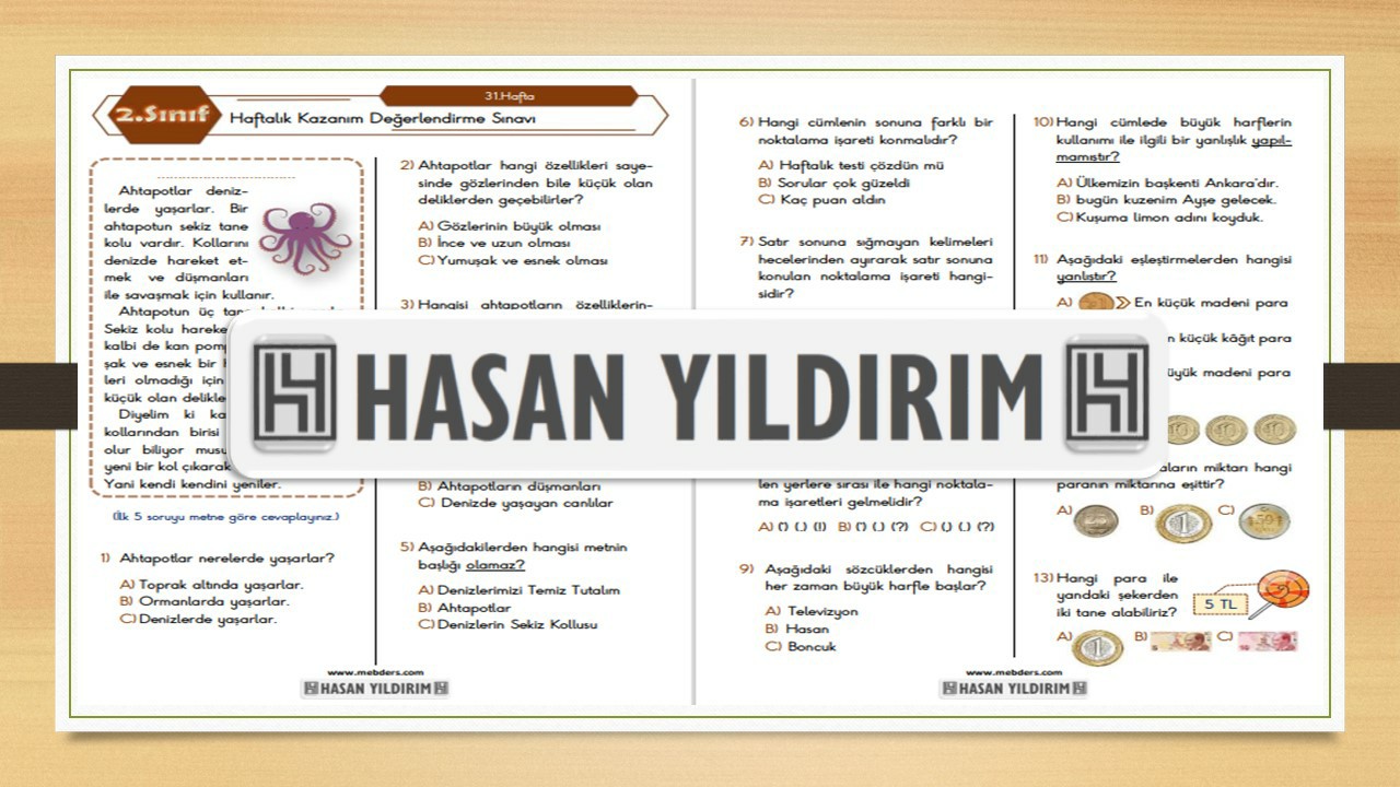 2. Sınıf Haftalık Değerlendirme Testi-31.Hafta(17-21 Mayıs)
