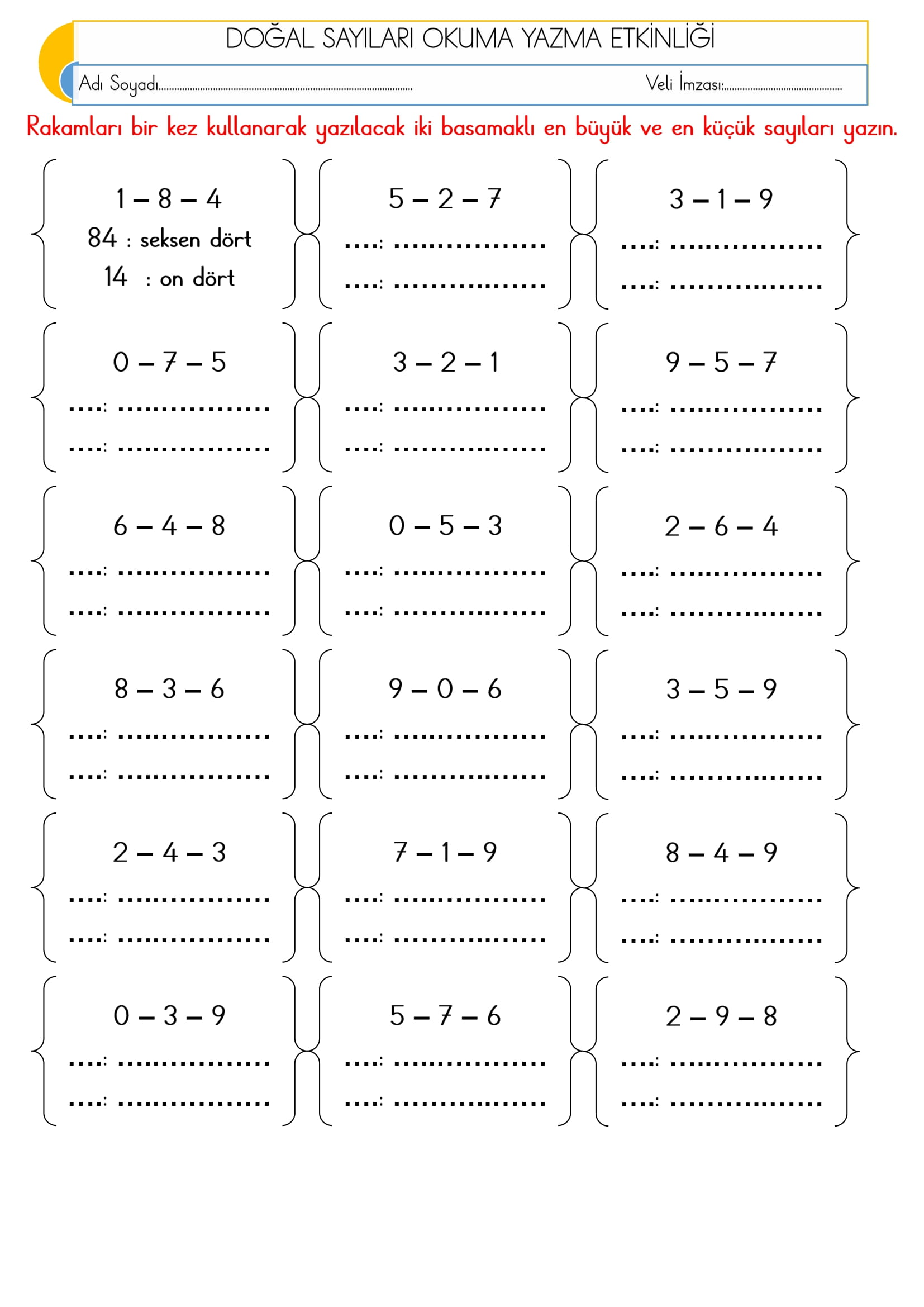2. Sınıf - Matematik - Doğal Sayıları Okuma Yazma Etkinliği-4