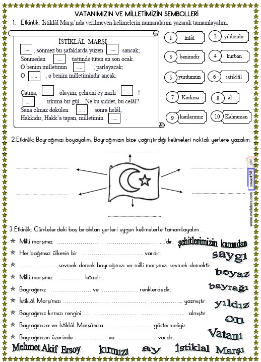 2. Sınıf Hayat Bilgisi Bayrağımız ve İstiklal Marşı Etkinliği 3