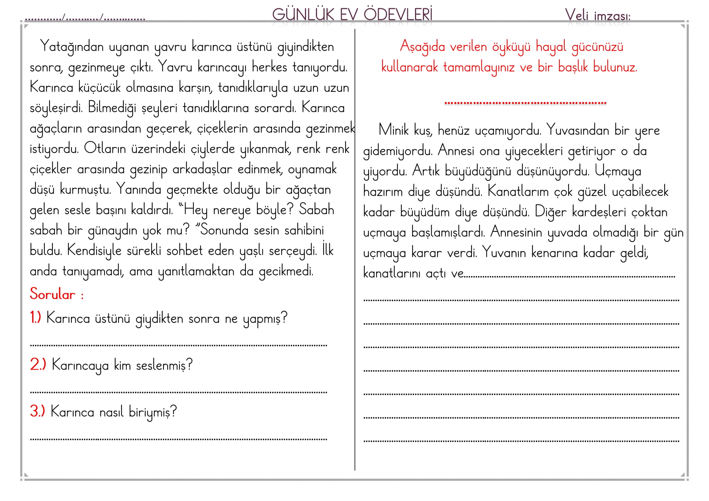 1. Sınıf 11 Nisan 2025 Günlük Ev Ödevi