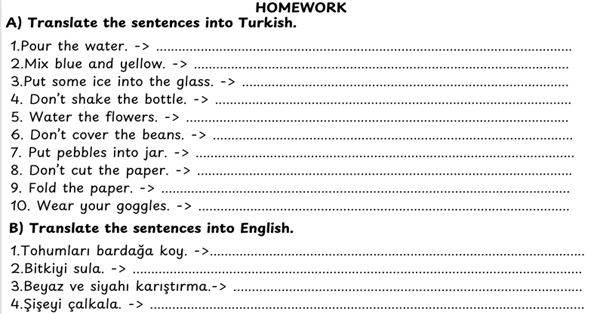 4. Sınıf 6.Ünite Fun With Science Ödev Kağıdı