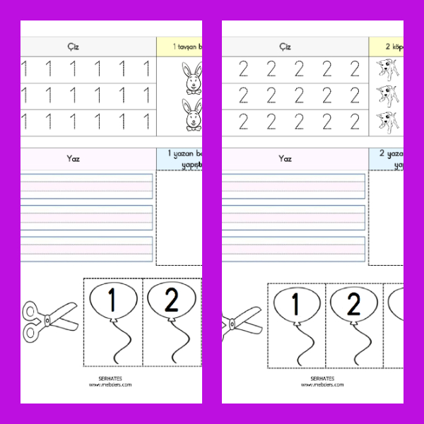1. Sınıf Matematik - 1 ve 2 Rakamları Tekrar Etkinliği