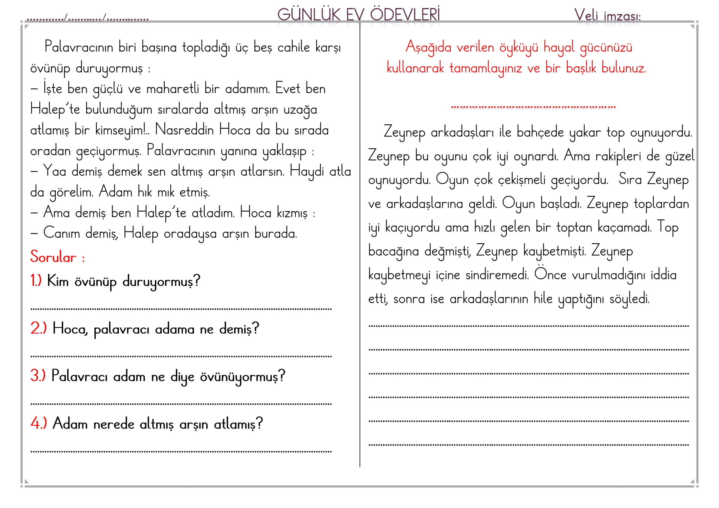 1. Sınıf 17 Mart 2025 Günlük Ev Ödevi