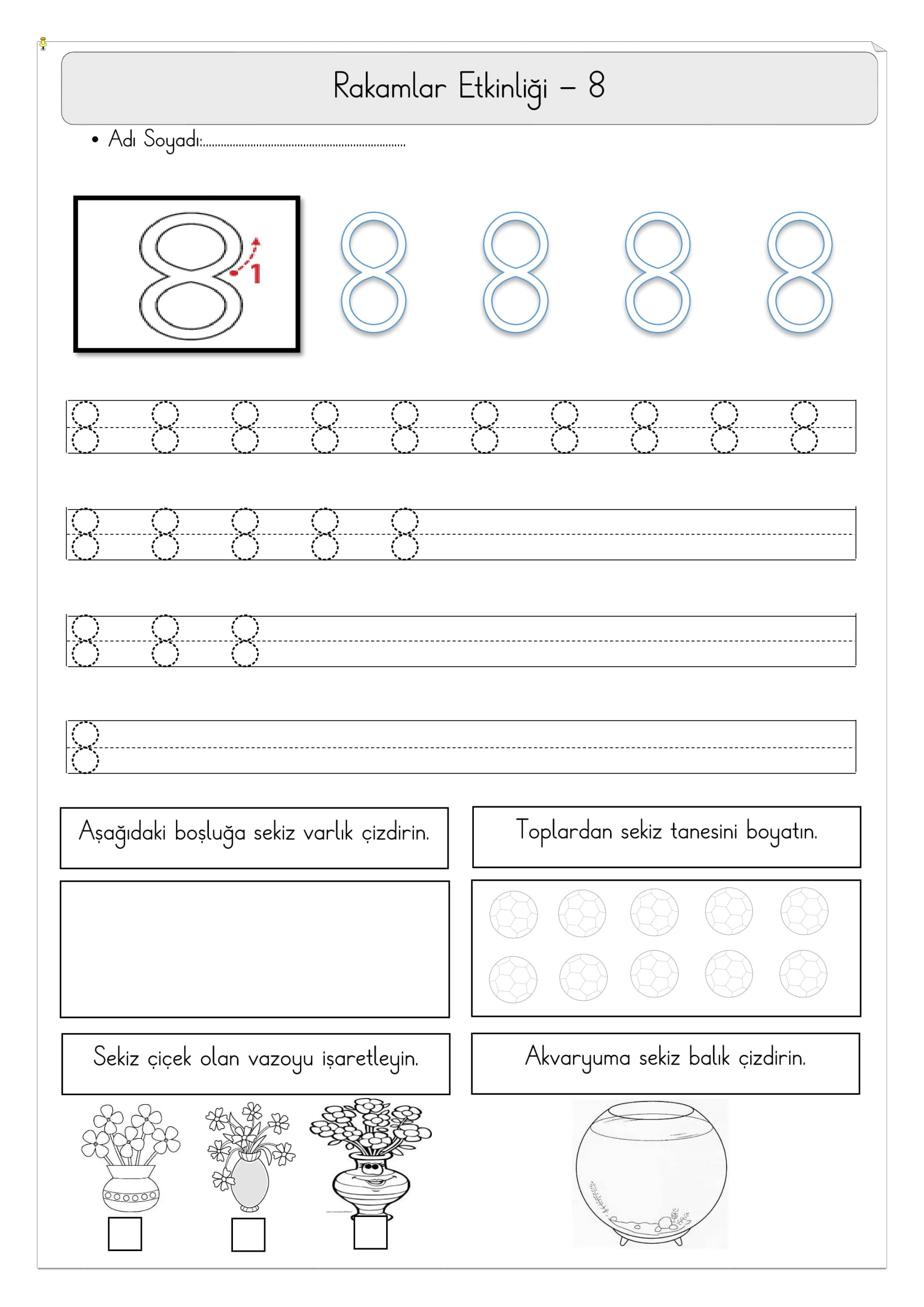 1. Sınıf Matematik 8 Rakamı Etkinliği