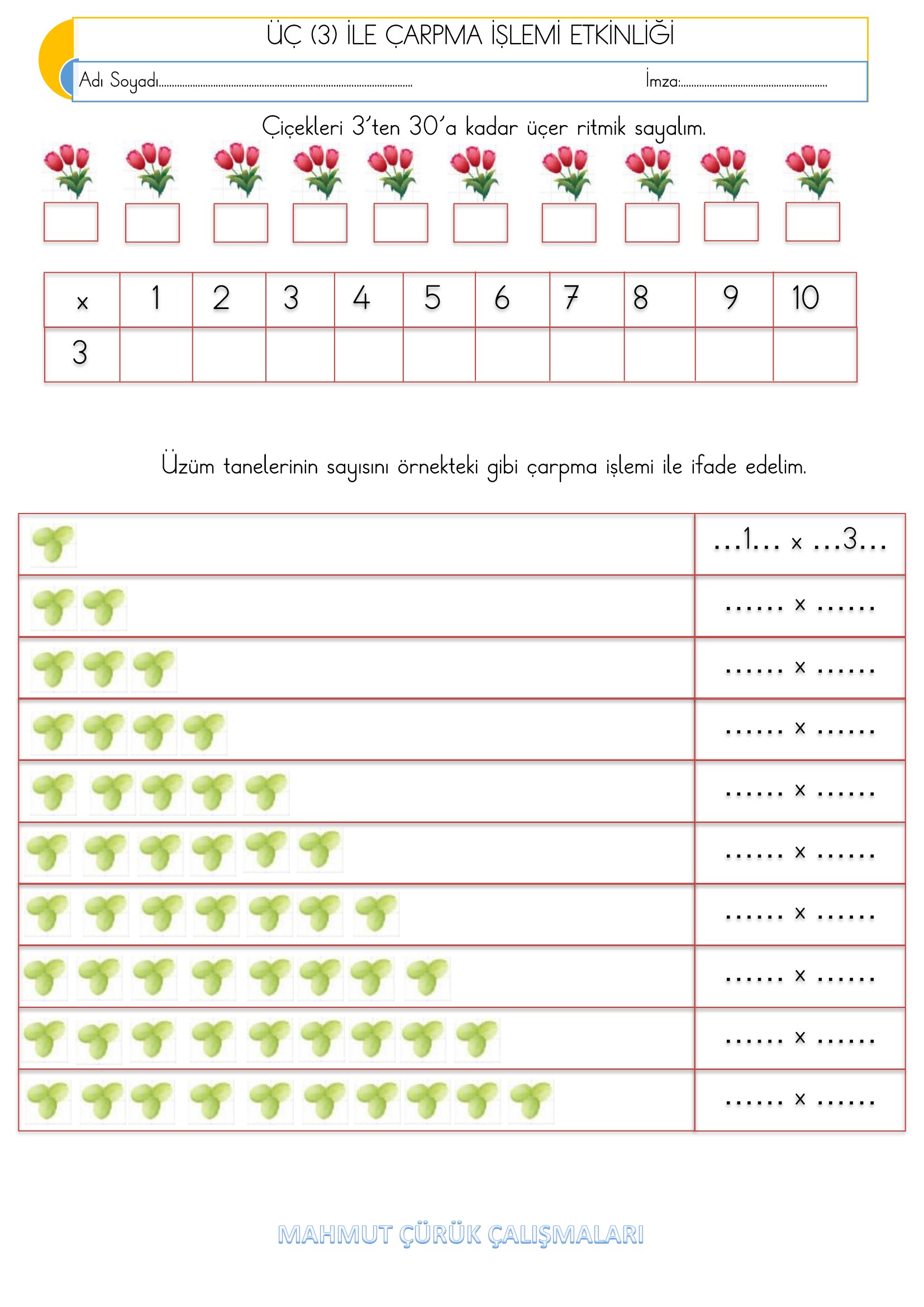 2. Sınıf - Matematik Üç İle Çarpma İşlemi Etkinliği