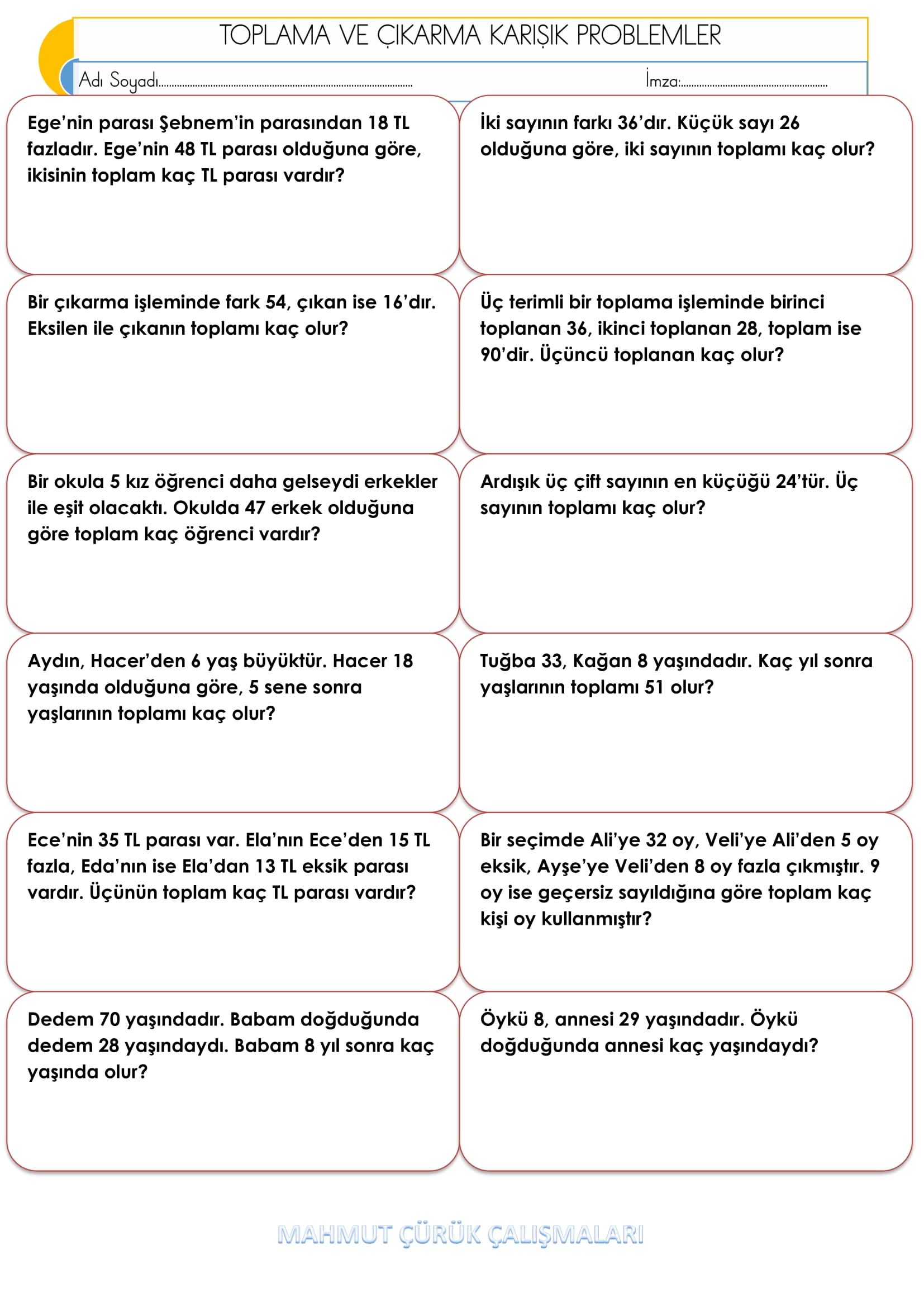2. Sınıf - Matematik - Toplama ve Çıkarma Karışık Problemler-3