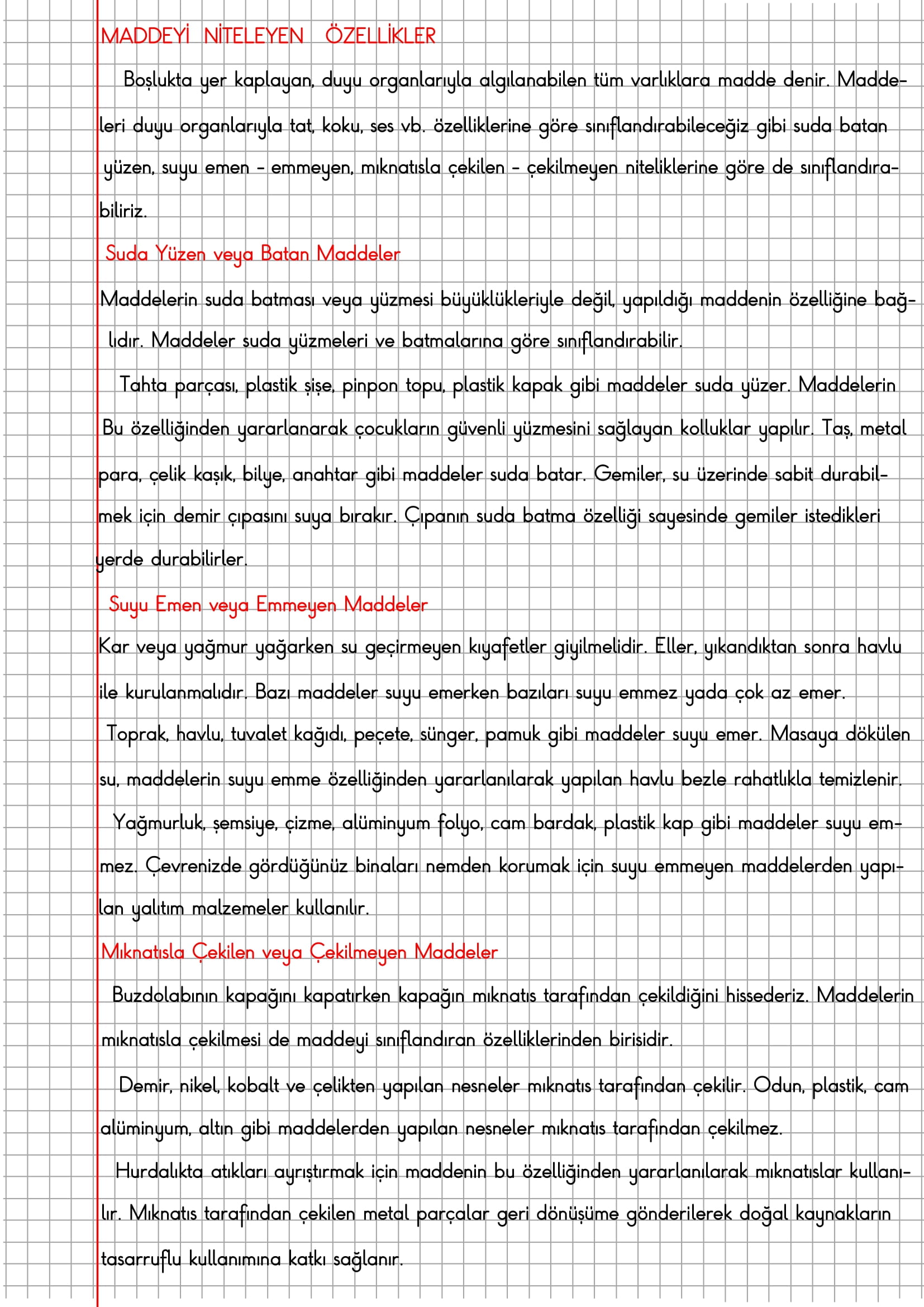 4. Sınıf Fen Bilimleri Maddeyi Niteleyen Özellikler Konu Anlatımı