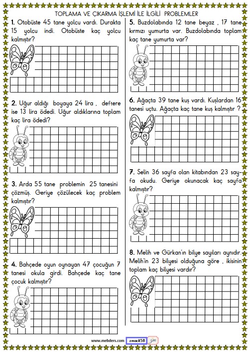 1. Sınıf Matematik Toplama ve Çıkarma İşlemi Problemleri Etkinliği 12