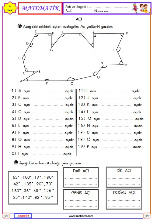 4. Sınıf Matematik Açı Etkinliği 19
