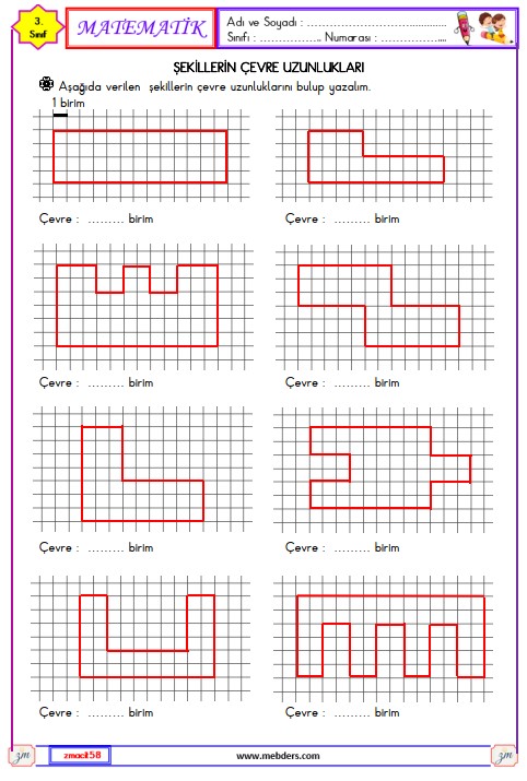 3. Sınıf Matematik Şekillerin Çevre Uzunlukları Etkinliği 16