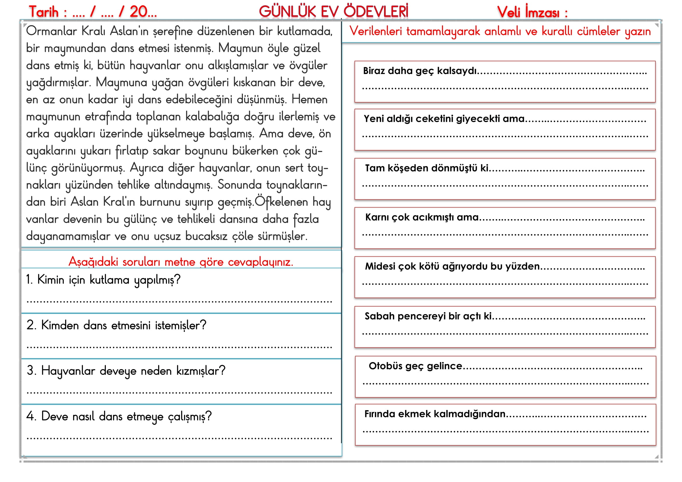 2. Sınıf - 26 Eylül 2025 Günlük Ev Ödevleri