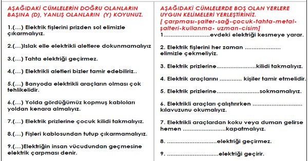 3. Sınıf - Fen Bilimleri - Elektriğin Güvenli Kullanımı Etkinliği