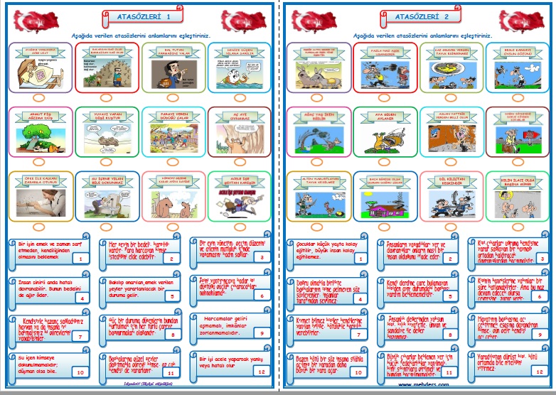 4. Sınıf Türkçe Atasözleri Etkinlik Çalışması  (2 SAYFA)