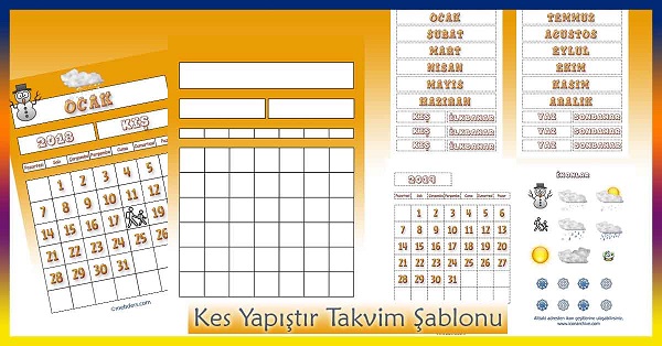 2019 Kes Yapıştır Takvim Şablonu