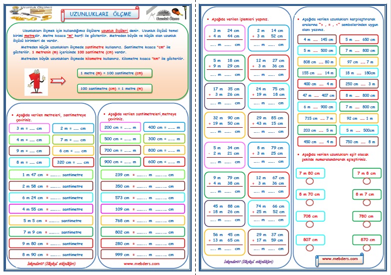 3. Sınıf Matematik Uzunlukları Ölçme (2 Sayfa)