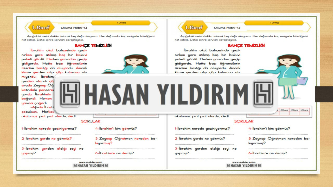 1. Sınıf Türkçe Okuma Metni-43 (Bahçe Temizliği)