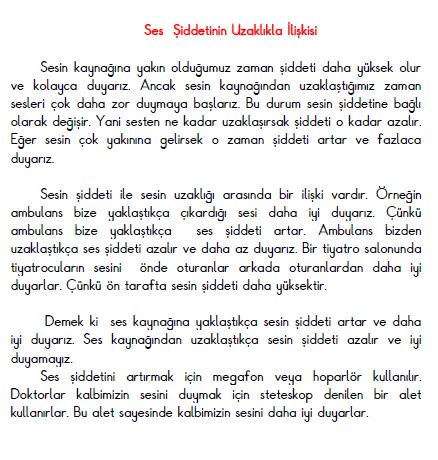 3. Sınıf Fen Bilimleri Ses  Şiddetinin Uzaklıkla İlişkisi  Konu Özeti