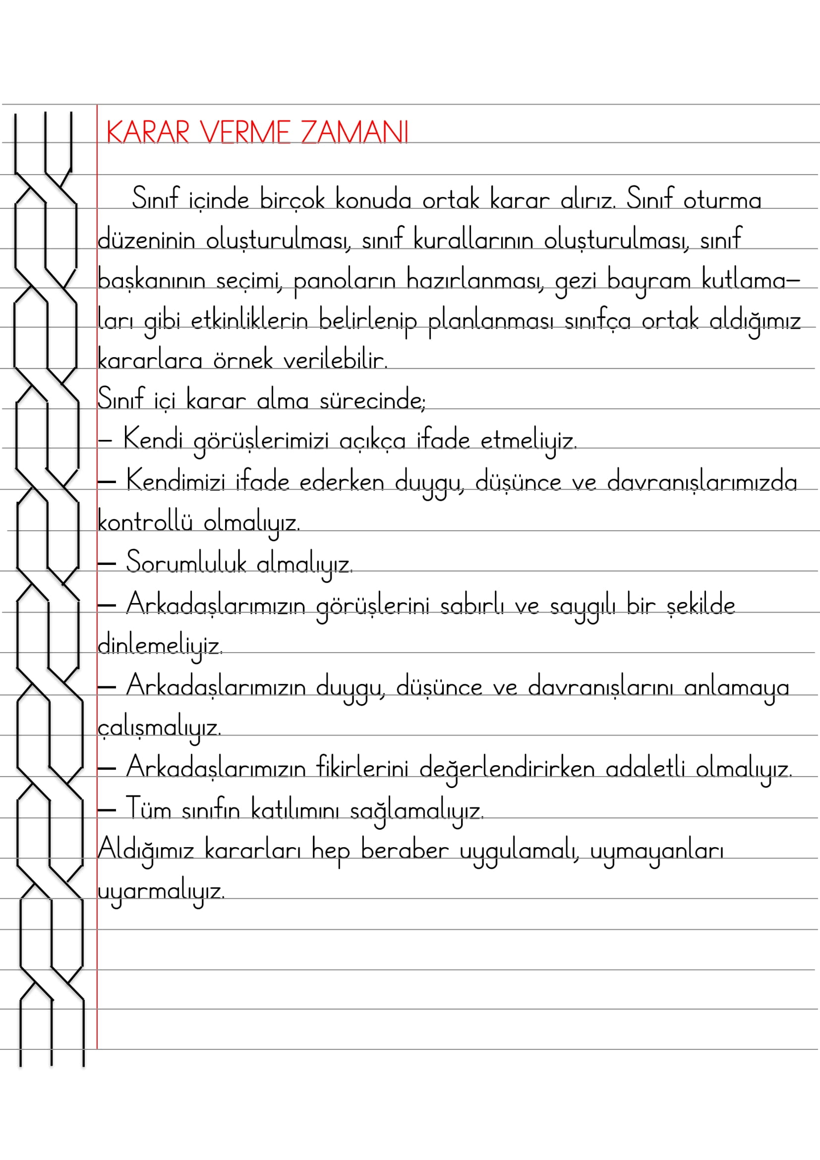 2. Sınıf - Hayat Bilgisi Karar Verme Zamanı Defter Özeti