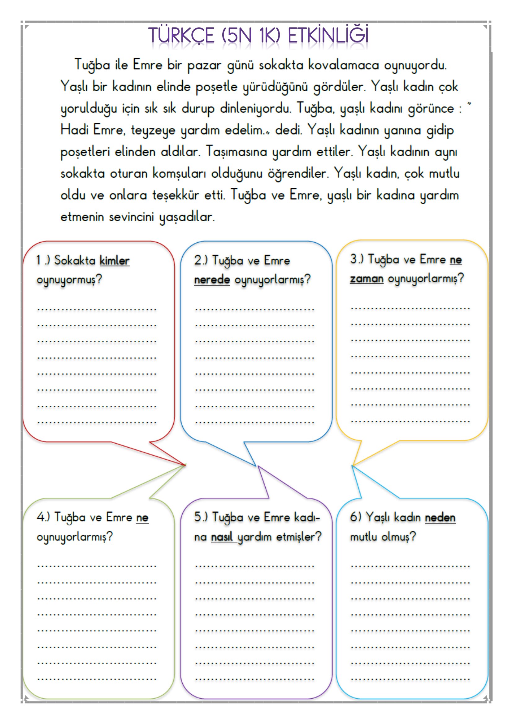 1. Sınıf - Türkçe 5N 1K Etkinliği-1
