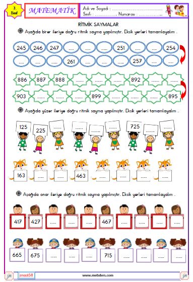 3. Sınıf Matematik Ritmik Saymalar Etkinliği 1