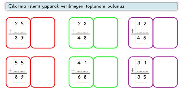 2. Sınıf Matematik Toplama İşlemi-Verilmeyen Toplananı Bulma Etkinliği -3