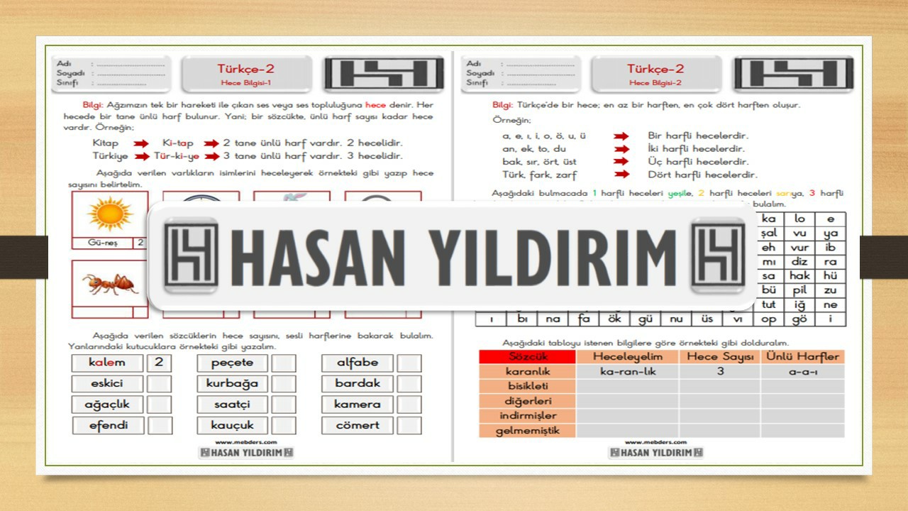 2. Sınıf Türkçe Hece Bilgisi Çalışma Sayfaları