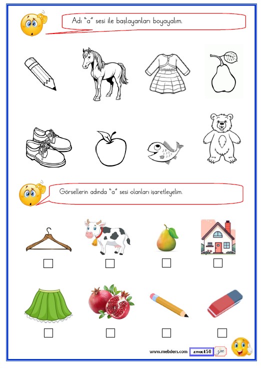 1. Sınıf İlk Okuma Yazma A Sesi Etkinlikleri