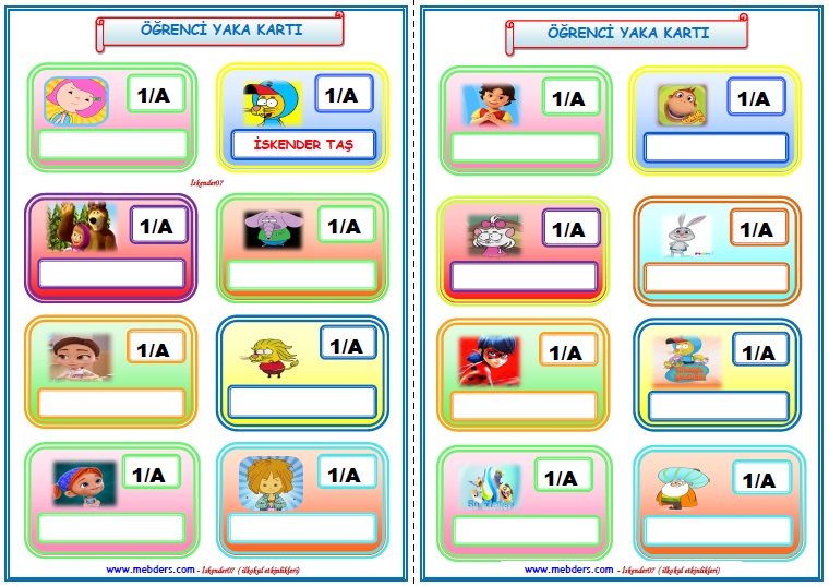 1. Sınıf Yaka Kartı (Word dosyasıdır düzenlenebilir.)