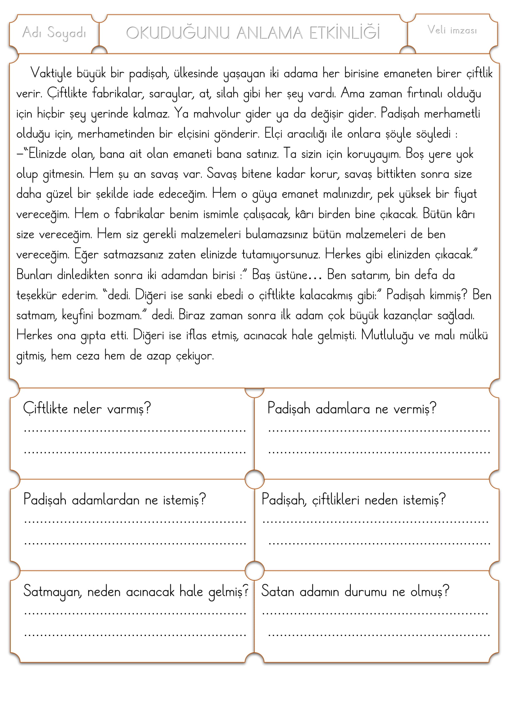 1. Sınıf Türkçe Okuduğunu Anlama Etkinliği -12
